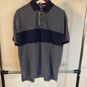 Tommy Hilfiger Blue and White Striped Polo Shirt